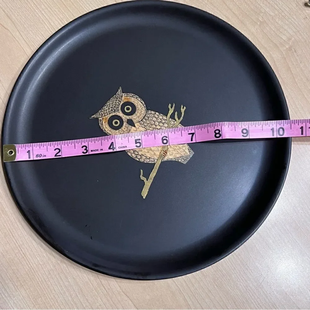 Vintage Mid Century Modern Couroc Of Monterey Inlaid Owl 10.5 Round Serving Tray